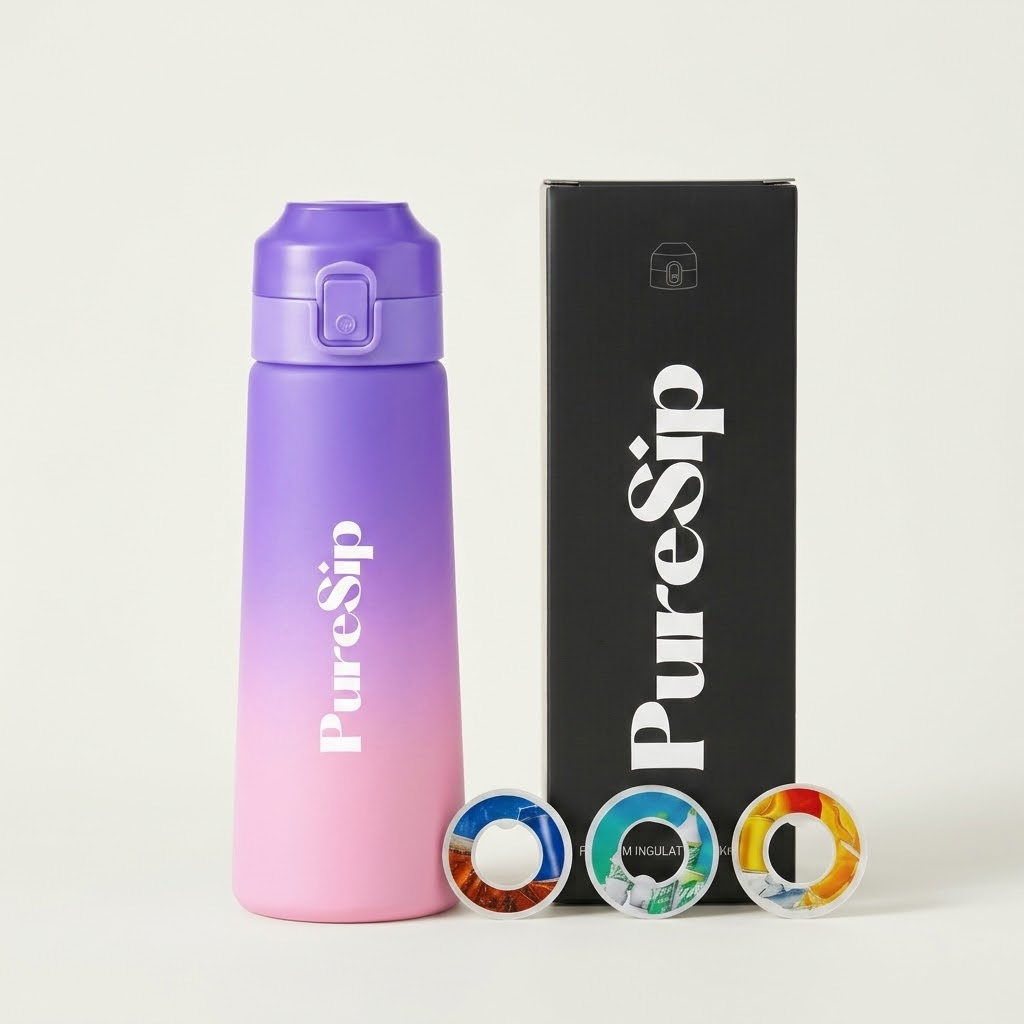 PureSip Scented Flavour Water Bottle 750ml (Purple Powder) & 3 Scented Pods