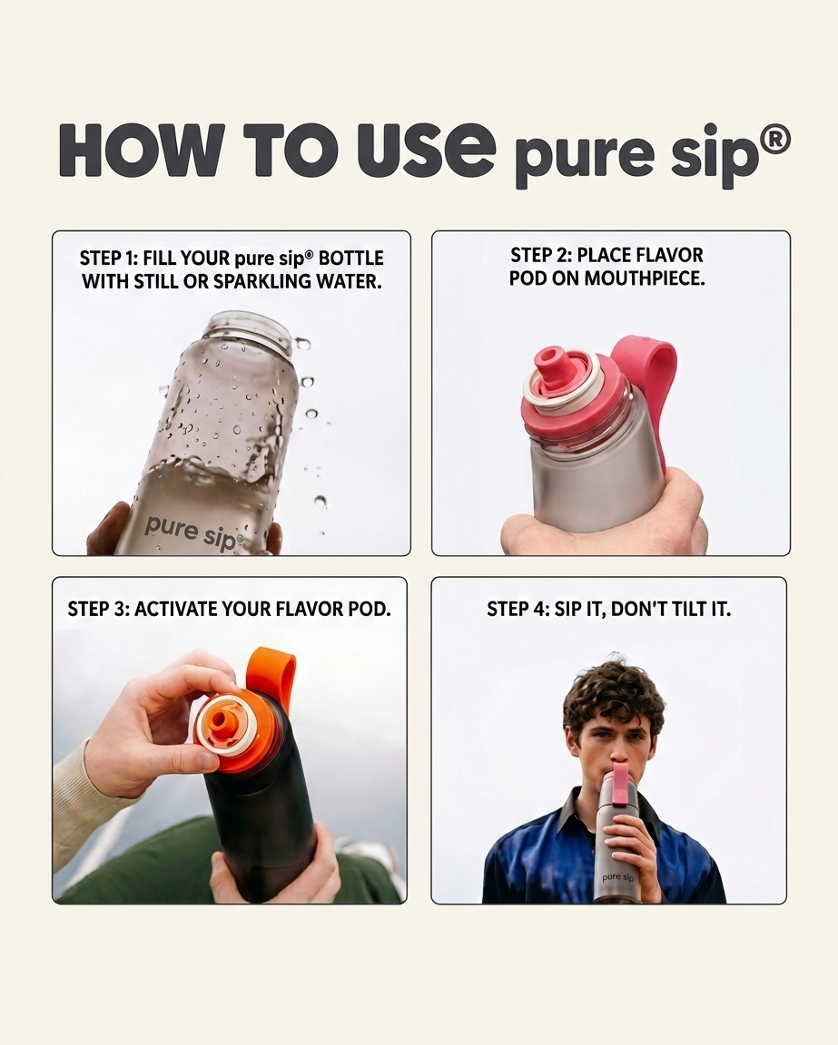 PureSip Scented Flavour Water Bottle 750ml (Pink) & 3 Scented Pods